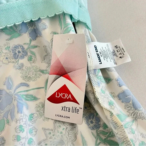 Lands' End Tankini Top Size 12 DD Blouson Lotus Floral/Gingham Swimsuit Blue - Picture 11 of 12